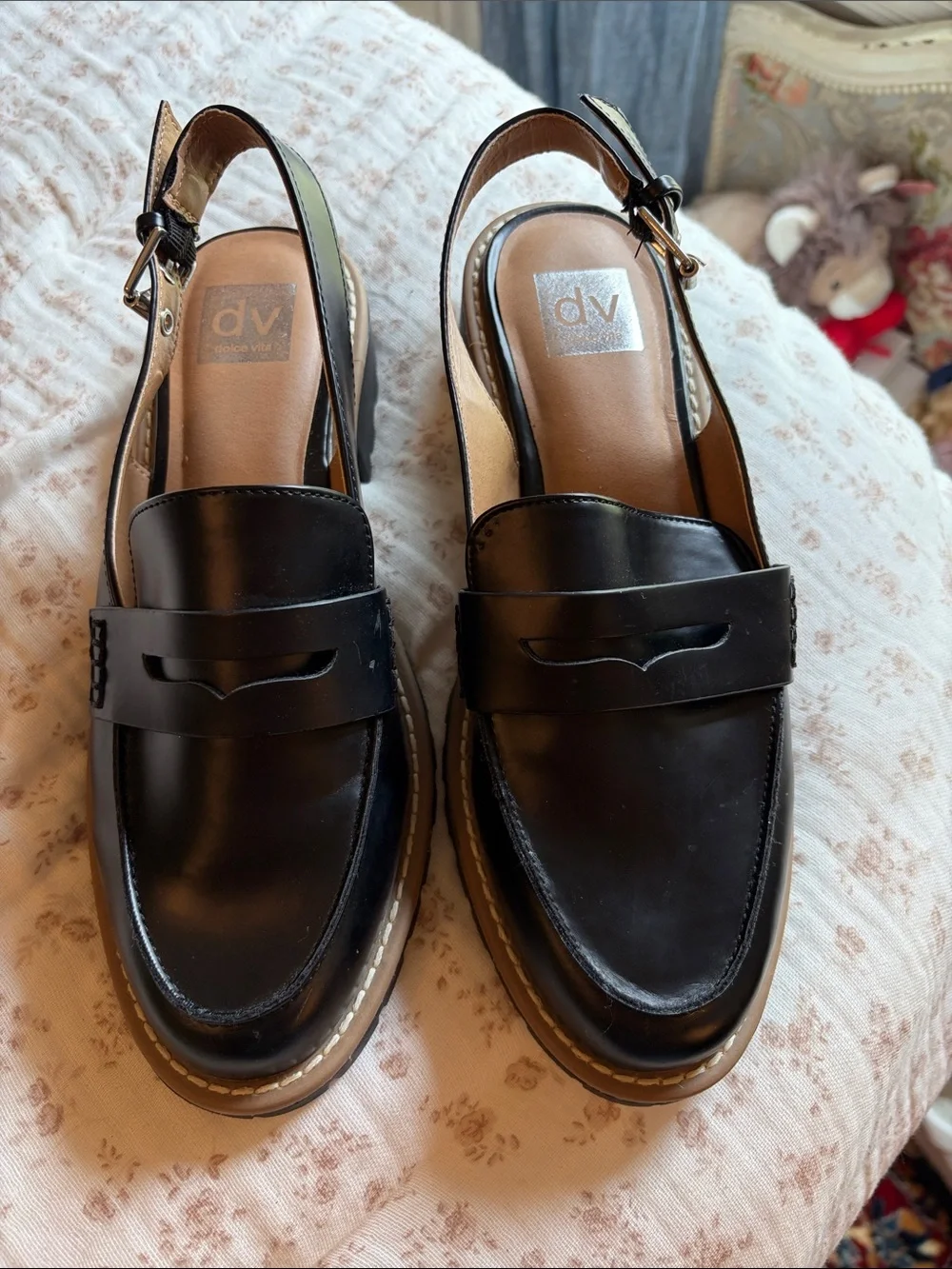 Dolce Vita Black Leather Slingback Lug Sole Sandals